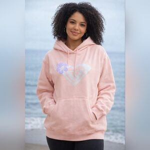 Nwt Roxy Peach Hoodie with Heart and Flower Design